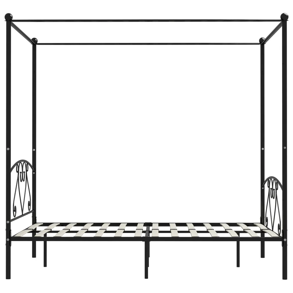 Letto matrimoniale | Letto per adulti | Giroletto Baldacchino senza Materasso Nero 140x200 cm Metallo - Image 4