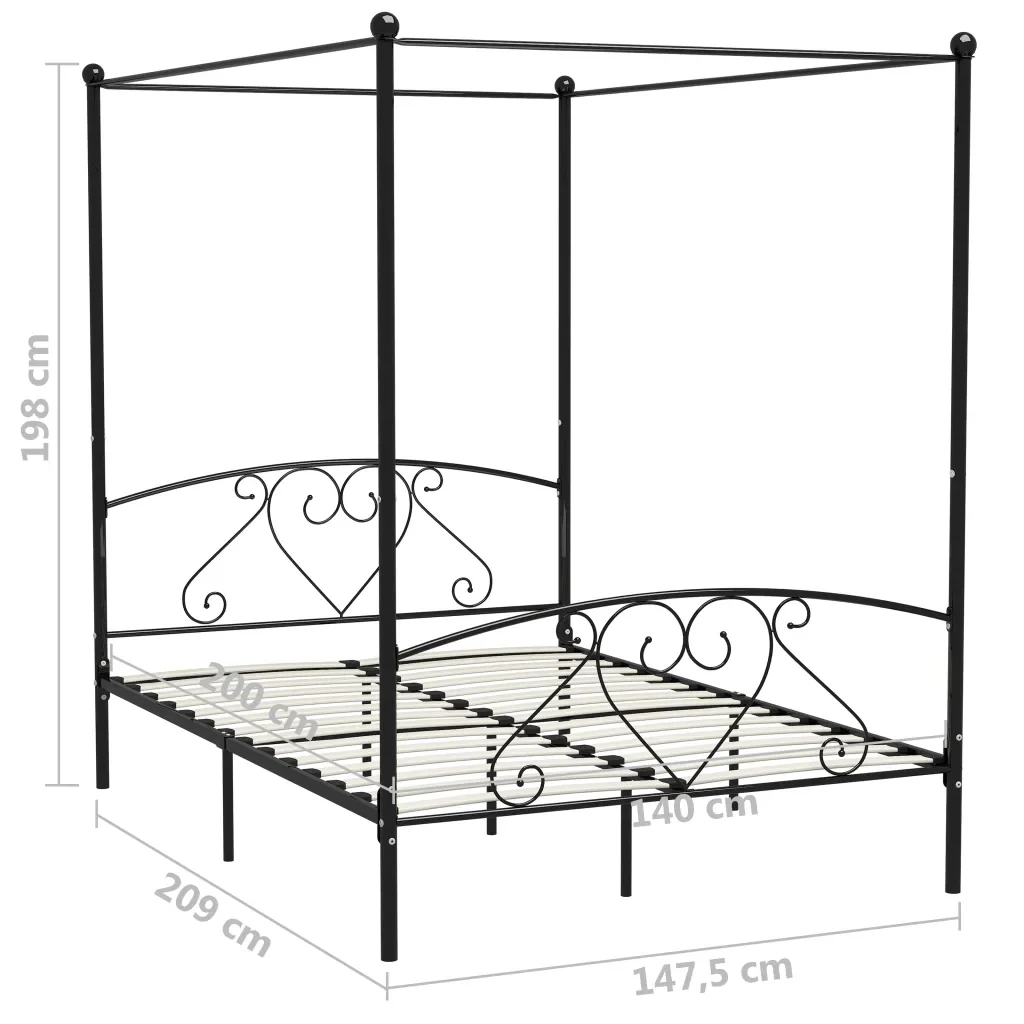 Letto matrimoniale | Letto per adulti | Giroletto Baldacchino senza Materasso Nero 140x200 cm Metallo - Image 7