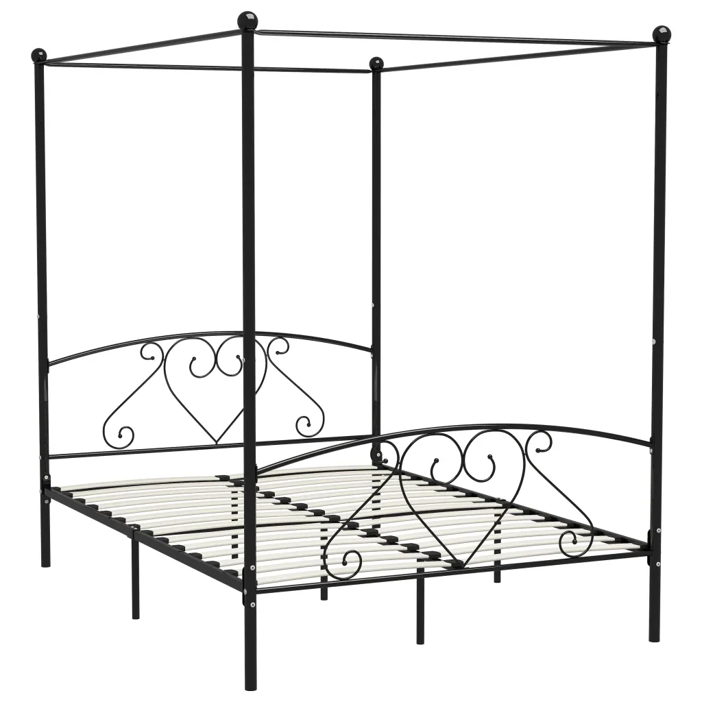 Letto matrimoniale | Letto per adulti | Giroletto Baldacchino senza Materasso Nero 160x200 cm Metallo - Image 2