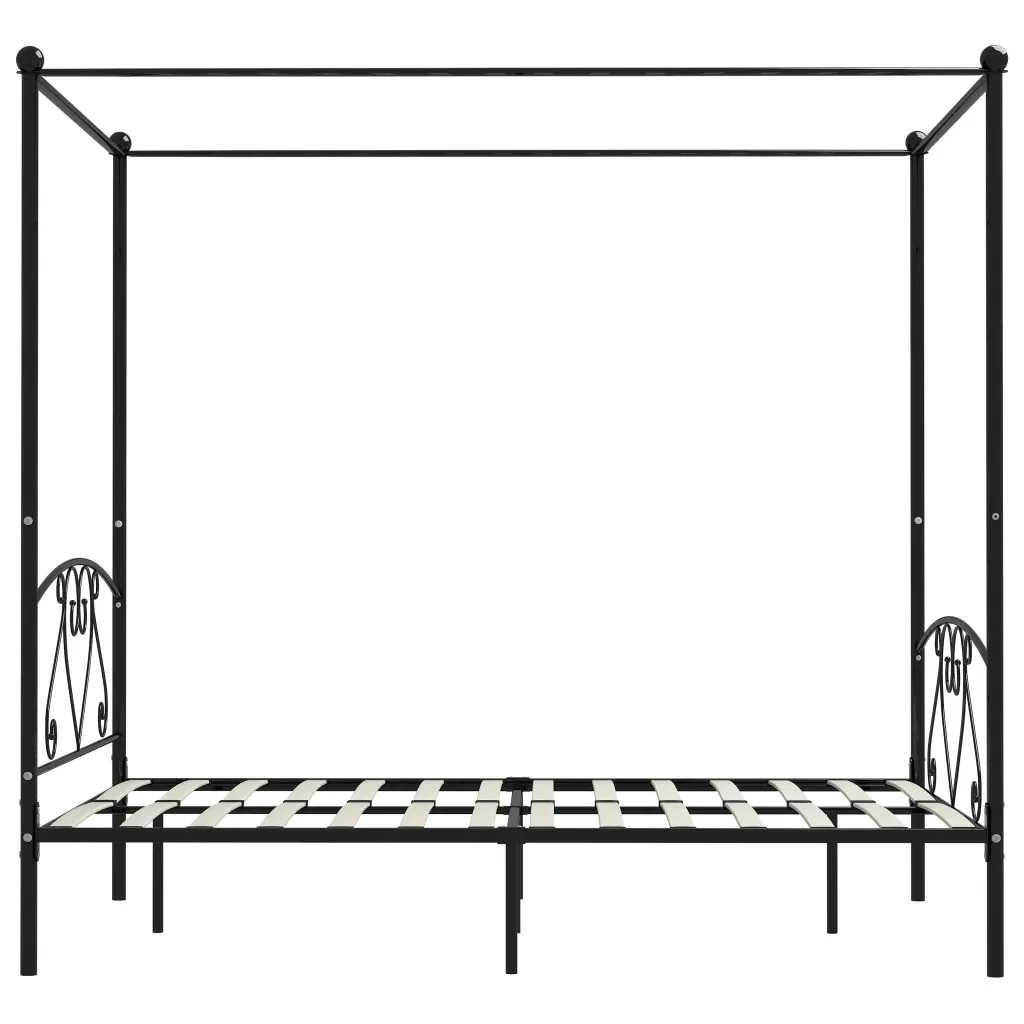 Letto matrimoniale | Letto per adulti | Giroletto Baldacchino senza Materasso Nero 160x200 cm Metallo - Image 3