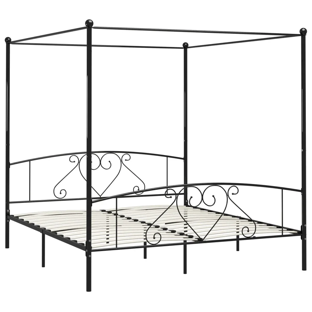 Letto matrimoniale | Letto per adulti | Giroletto Baldacchino senza Materasso Nero 180x200 cm Metallo - Image 2