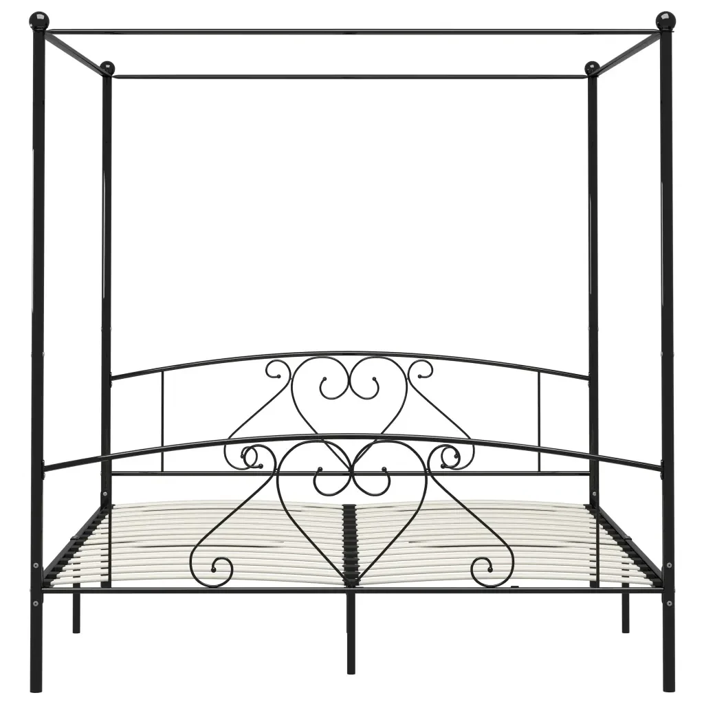 Letto matrimoniale | Letto per adulti | Giroletto Baldacchino senza Materasso Nero 180x200 cm Metallo - Image 3