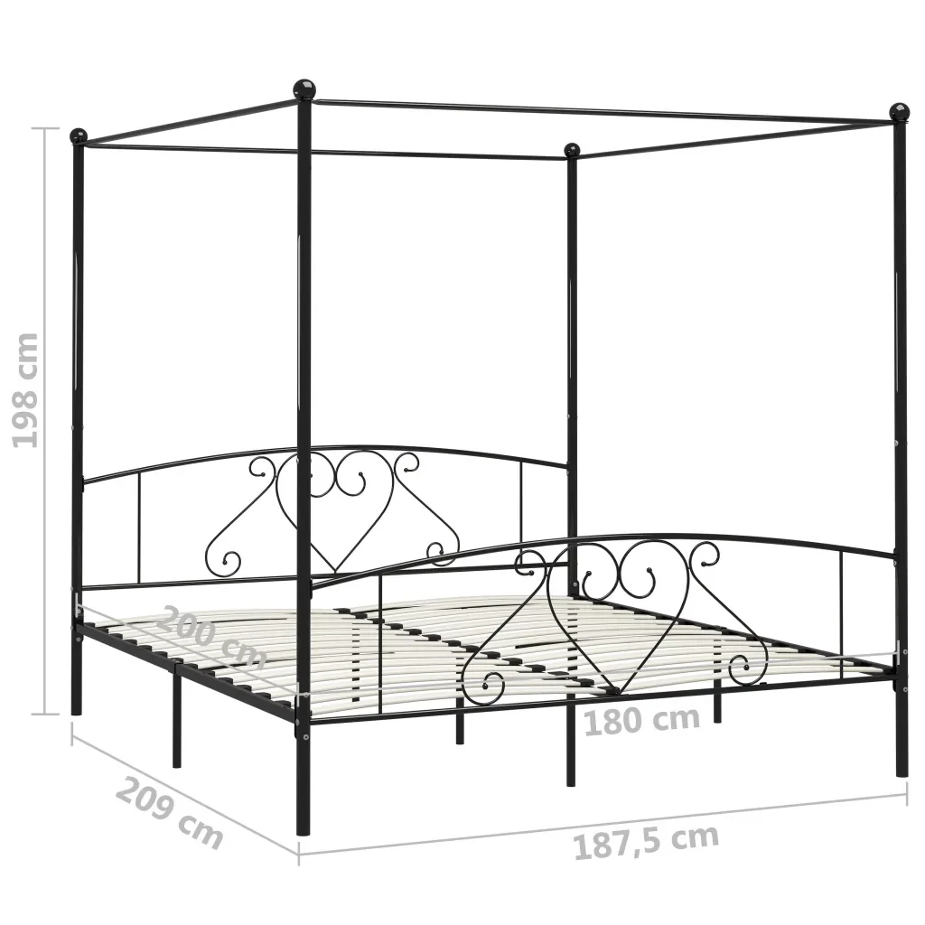 Letto matrimoniale | Letto per adulti | Giroletto Baldacchino senza Materasso Nero 180x200 cm Metallo - Image 5