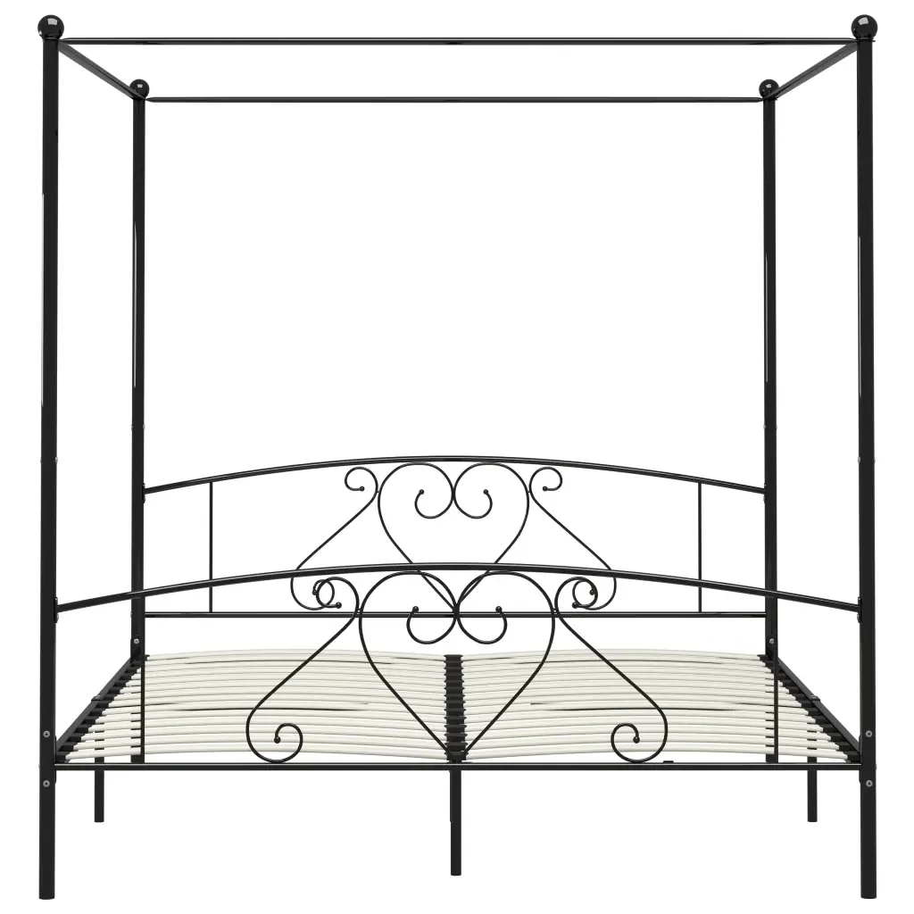 Letto matrimoniale | Letto per adulti | Giroletto Baldacchino senza Materasso Nero 200x200 cm Metallo - Image 3