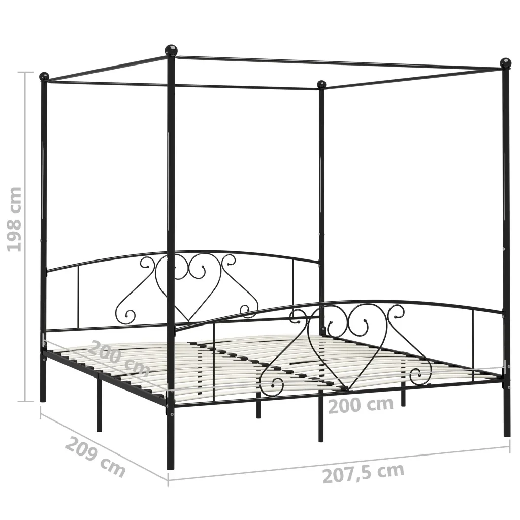 Letto matrimoniale | Letto per adulti | Giroletto Baldacchino senza Materasso Nero 200x200 cm Metallo - Image 5