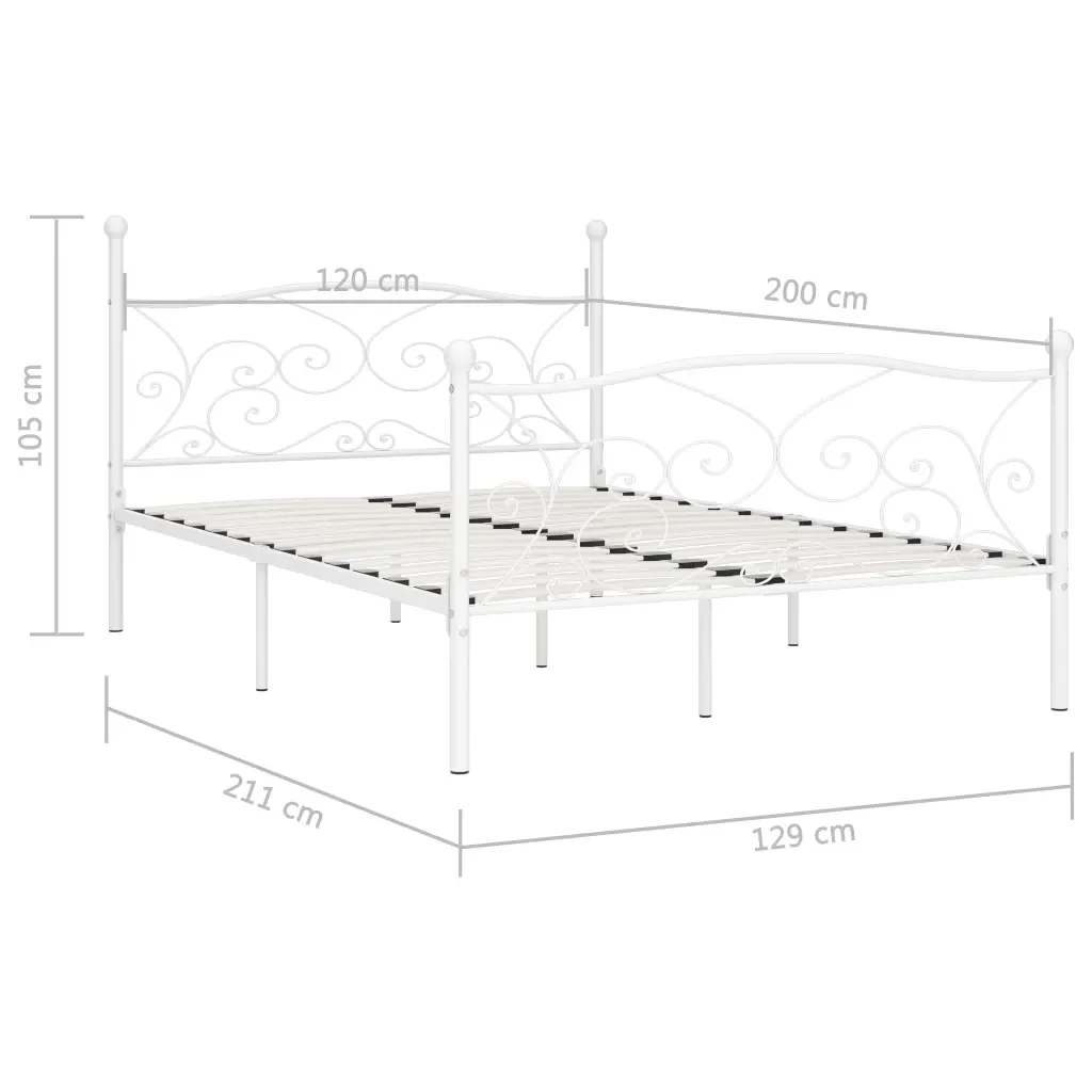 Letto matrimoniale | Letto per adulti | Giroletto Base con Doghe Bianco in Metallo 120x200 cm - Image 5