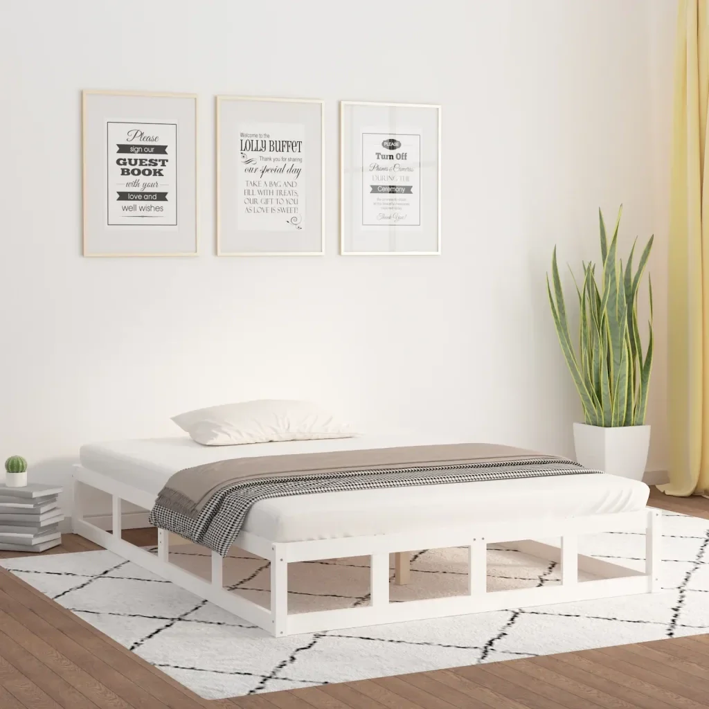 Letto matrimoniale | Letto per adulti | Giroletto Bianco 120x190 cm Small Double in Legno Massello - Image 2