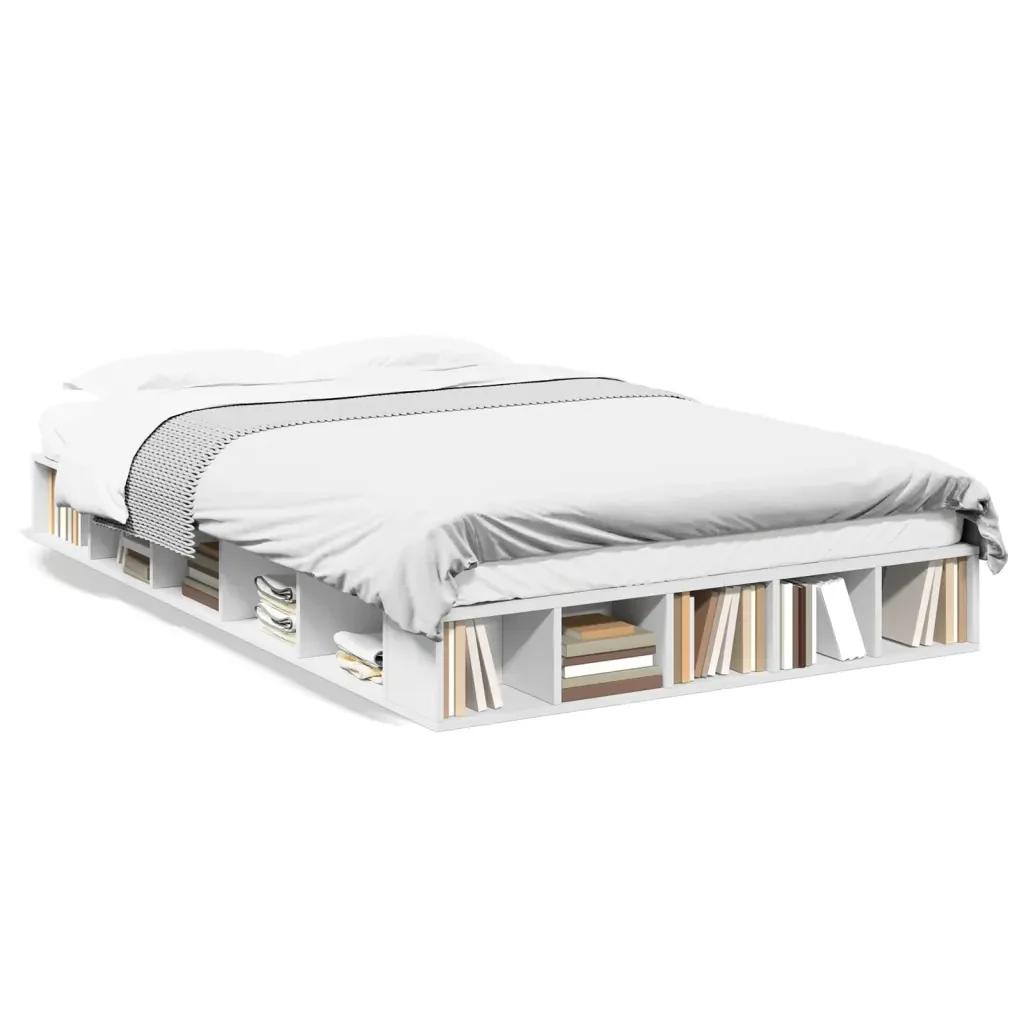 Letto matrimoniale | Letto per adulti | Giroletto Bianco 120x200 cm in Legno Multistrato