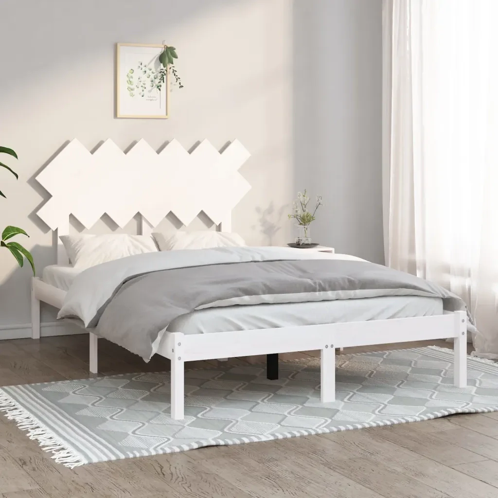 Letto matrimoniale | Letto per adulti | Giroletto Bianco 135x190 cm Double in legno Massello - Image 2