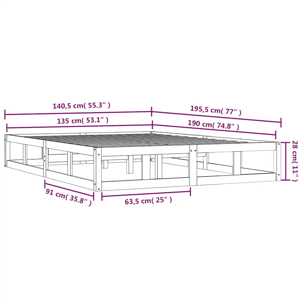 Letto matrimoniale | Letto per adulti | Giroletto Bianco 135x190 cm Double in legno Massello - Image 9