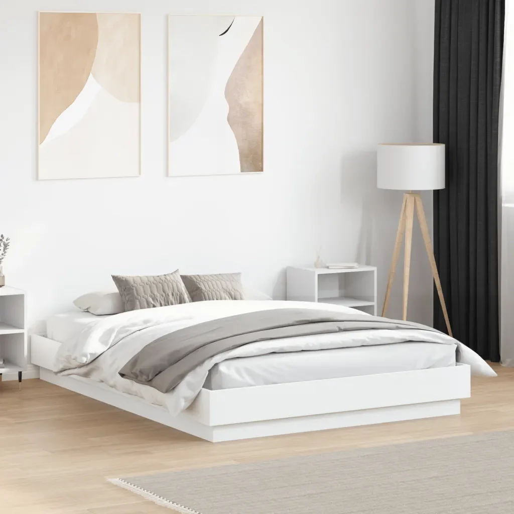 Letto matrimoniale | Letto per adulti | Giroletto Bianco 135x190 cm in Legno Multistrato - Image 2