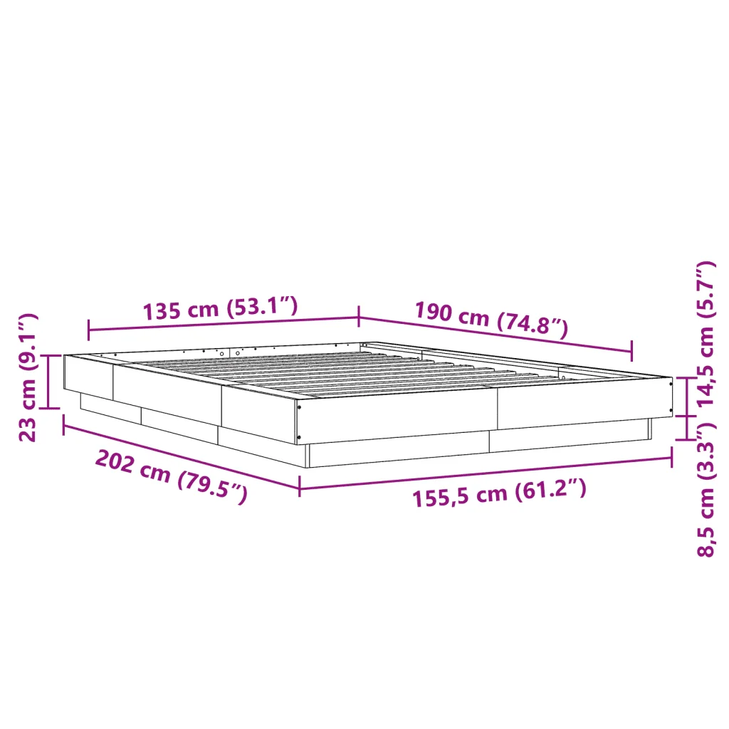 Letto matrimoniale | Letto per adulti | Giroletto Bianco 135x190 cm in Legno Multistrato - Image 10