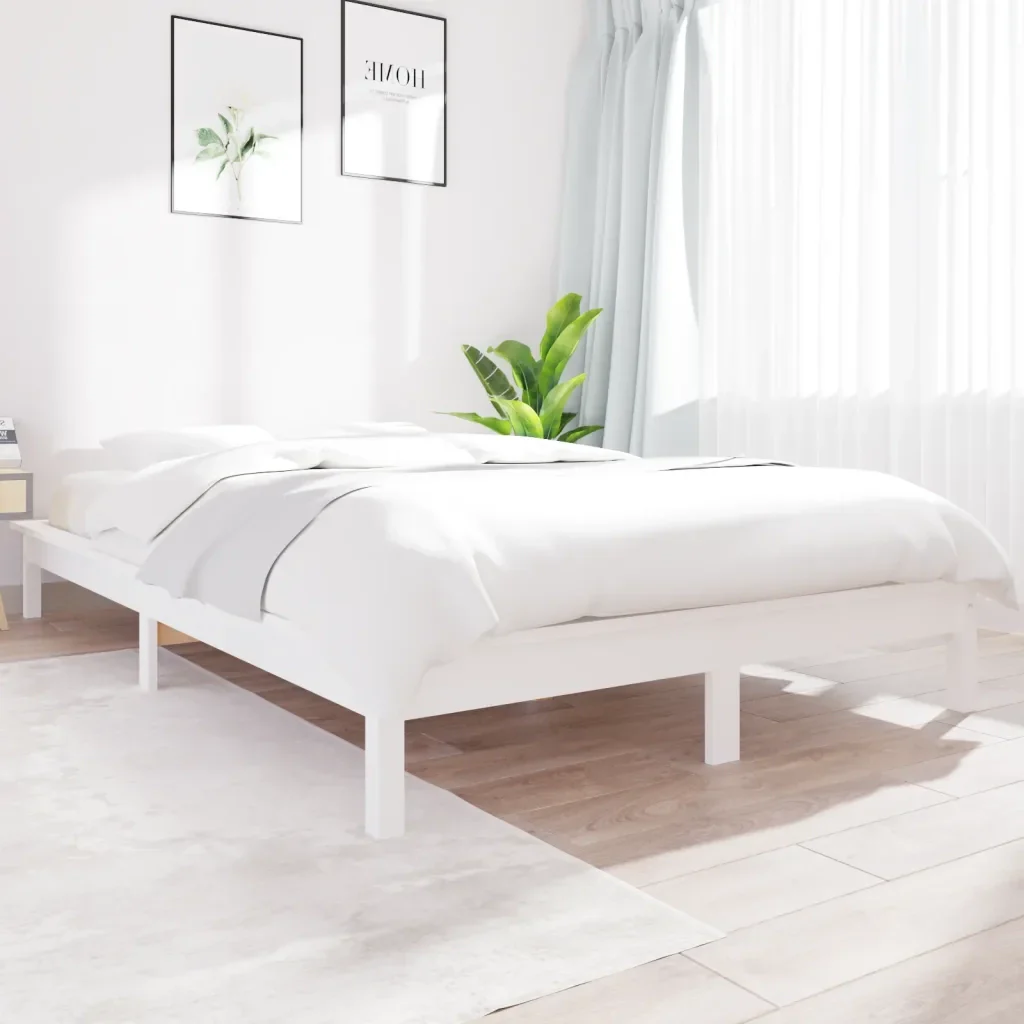 Letto matrimoniale | Letto per adulti | Giroletto Bianco 140x200 cm in Legno Massello di Pino - Image 2