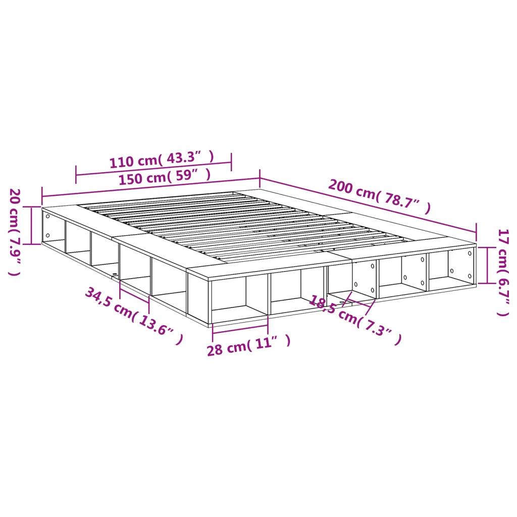 Letto matrimoniale | Letto per adulti | Giroletto Bianco 150x200 cm in Legno Multistrato - Image 10