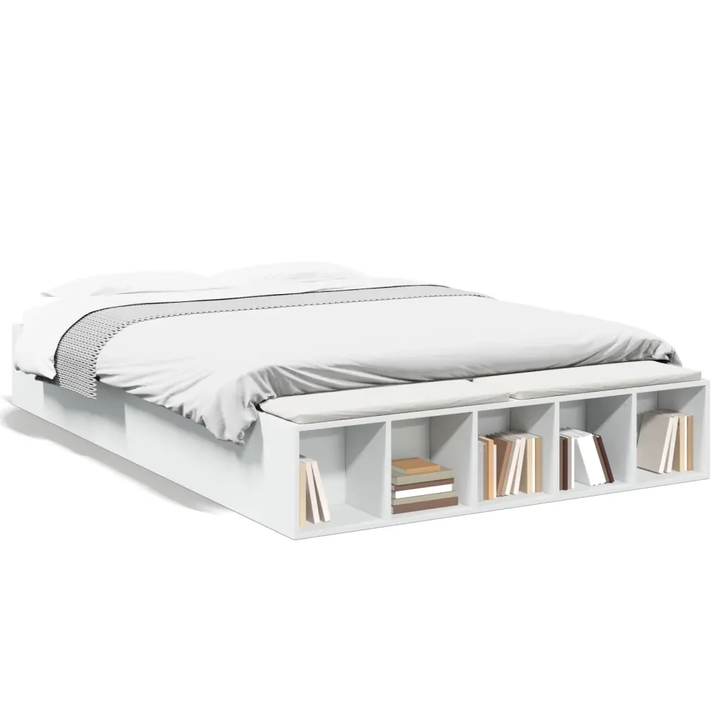 Letto matrimoniale | Letto per adulti | Giroletto Bianco 150x200 cm in Legno Multistrato