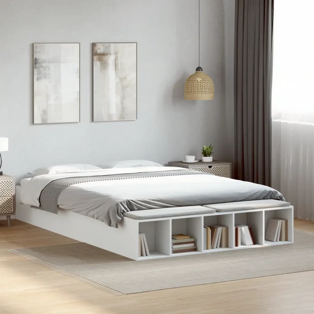 Letto matrimoniale | Letto per adulti | Giroletto Bianco 150x200 cm in Legno Multistrato - Image 2