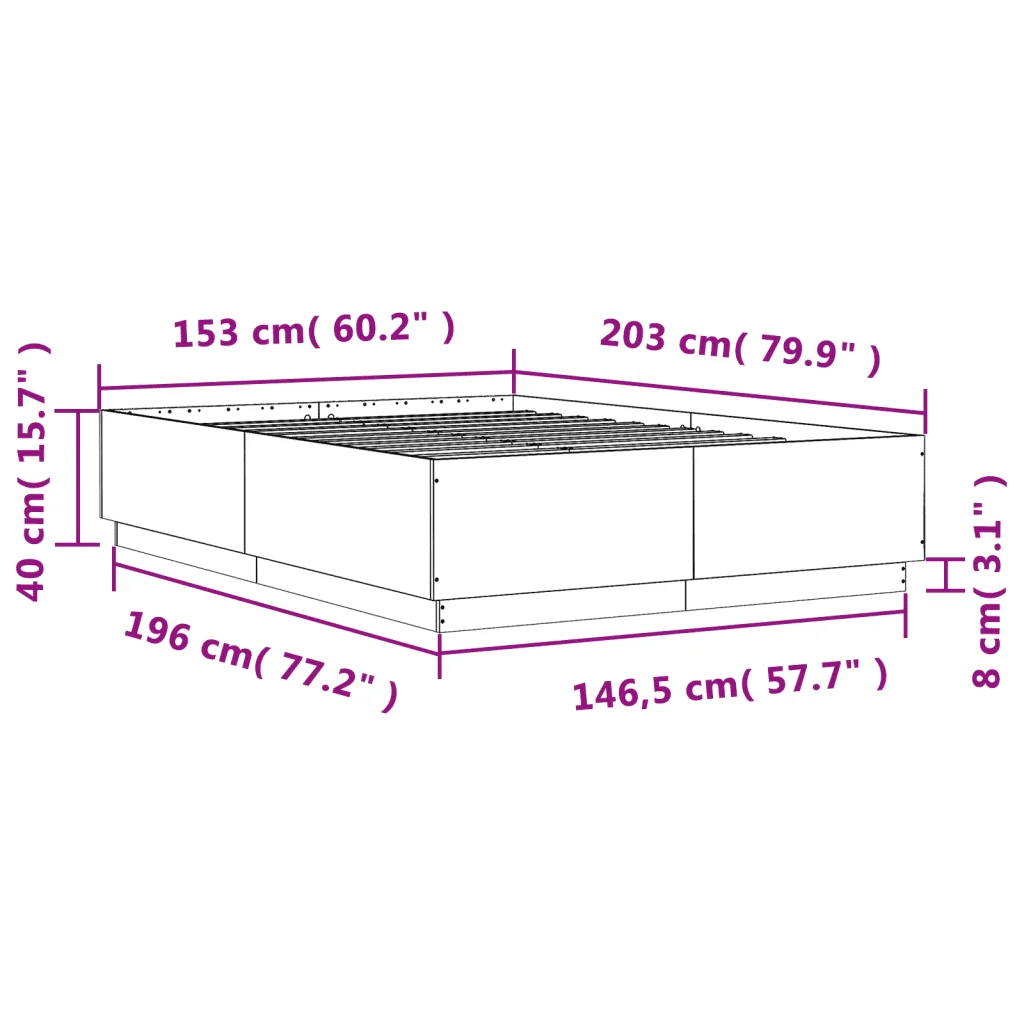 Letto matrimoniale | Letto per adulti | Giroletto Bianco 150x200 cm in Legno Multistrato - Image 9