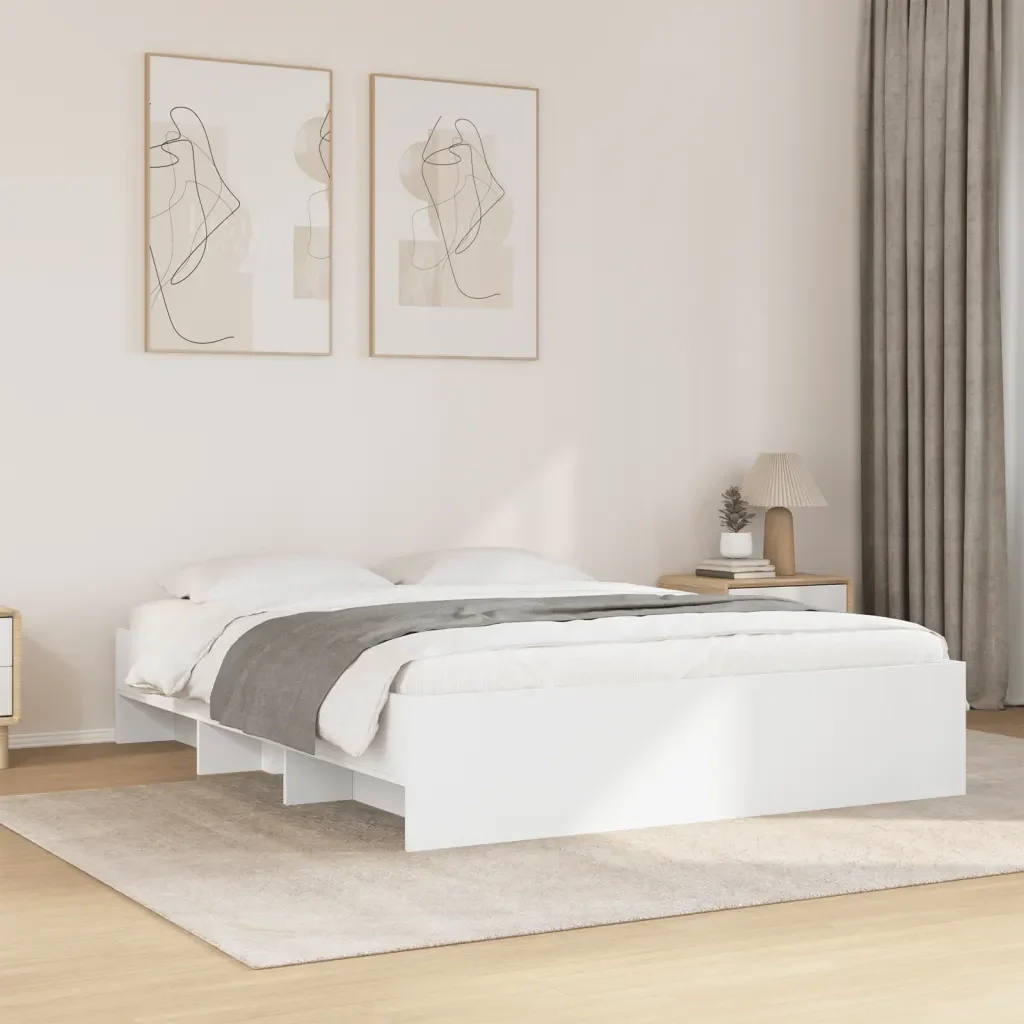 Letto matrimoniale | Letto per adulti | Giroletto Bianco 150x200 cm in Legno Multistrato - Image 2