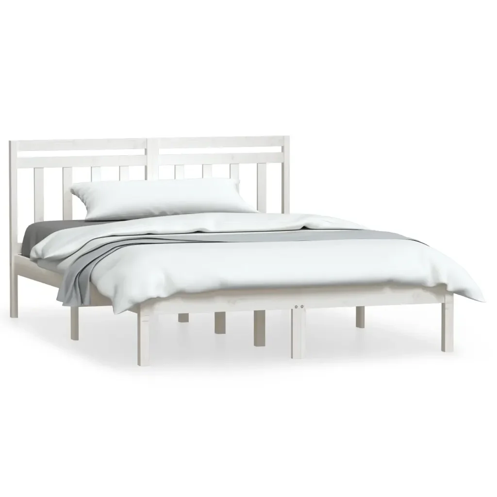 Letto matrimoniale | Letto per adulti | Giroletto Bianco 150x200 cm King in Legno Massello