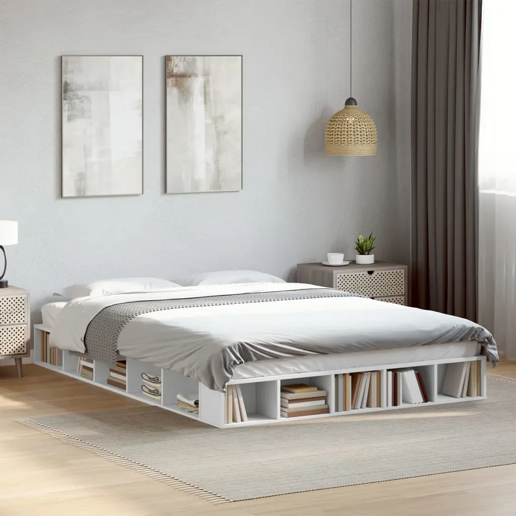 Letto matrimoniale | Letto per adulti | Giroletto Bianco 160x200 cm in Legno Multistrato - Image 2