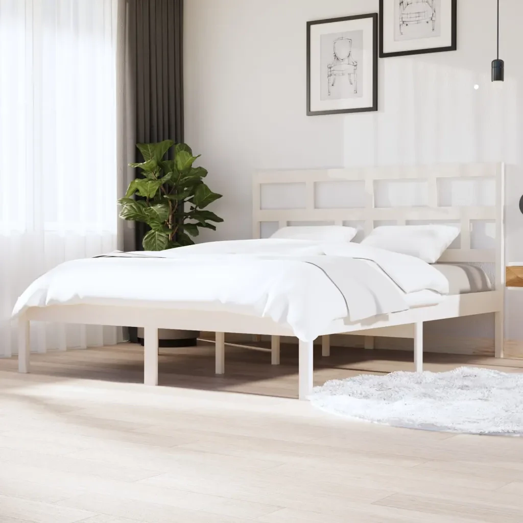 Letto matrimoniale | Letto per adulti | Giroletto Bianco 180x200 cm Super King in Legno Massello - Image 2