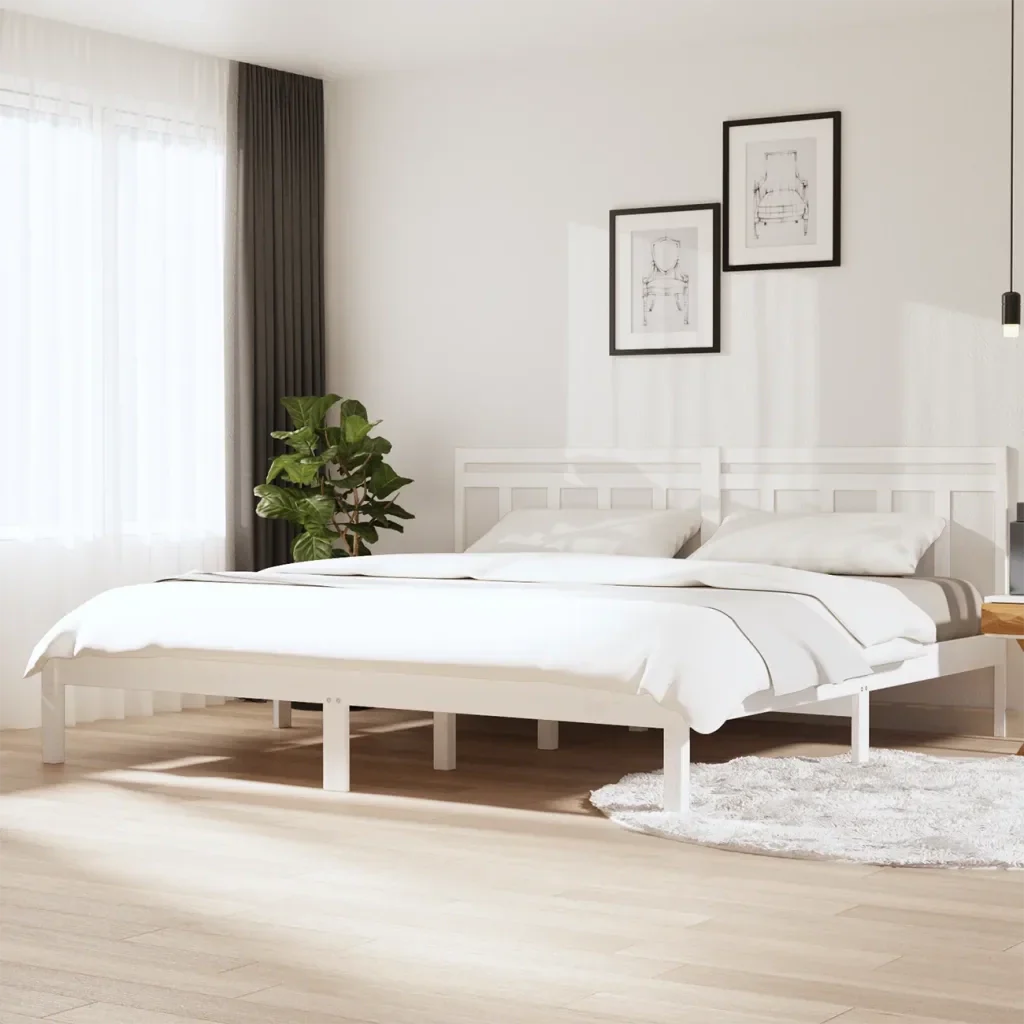 Letto matrimoniale | Letto per adulti | Giroletto Bianco 180x200 cm Super King in Legno Massello - Image 2