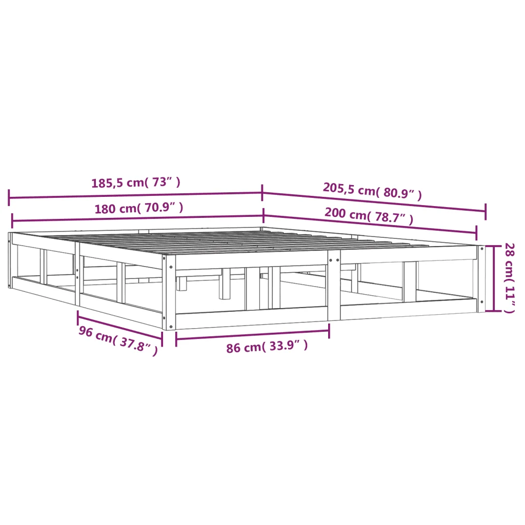 Letto matrimoniale | Letto per adulti | Giroletto Bianco 180x200 cm Super King in Legno Massello - Image 9