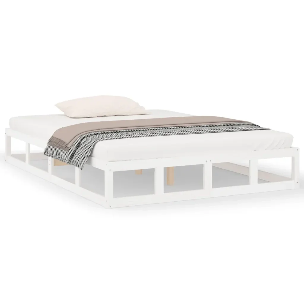 Letto matrimoniale | Letto per adulti | Giroletto Bianco 200x200 cm in Legno Massello