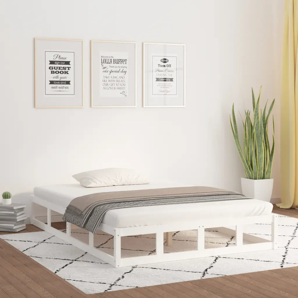 Letto matrimoniale | Letto per adulti | Giroletto Bianco 200x200 cm in Legno Massello - Image 2