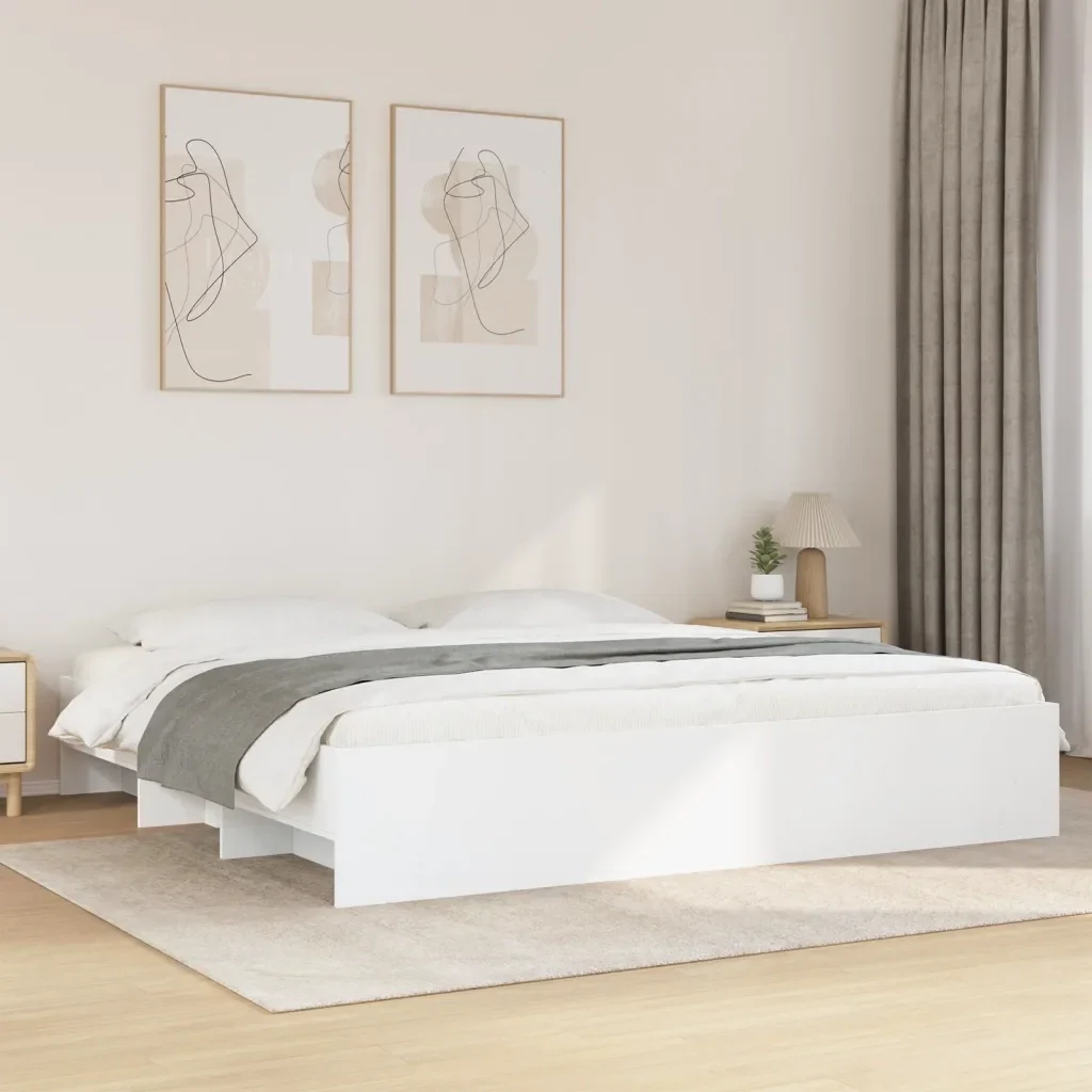 Letto matrimoniale | Letto per adulti | Giroletto Bianco 200x200 cm in Legno Multistrato - Image 2