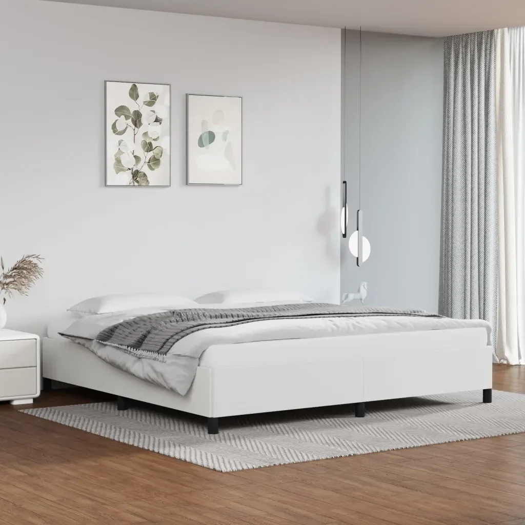 Letto matrimoniale | Letto per adulti | Giroletto Bianco 200x200 cm in Similpelle - Image 2