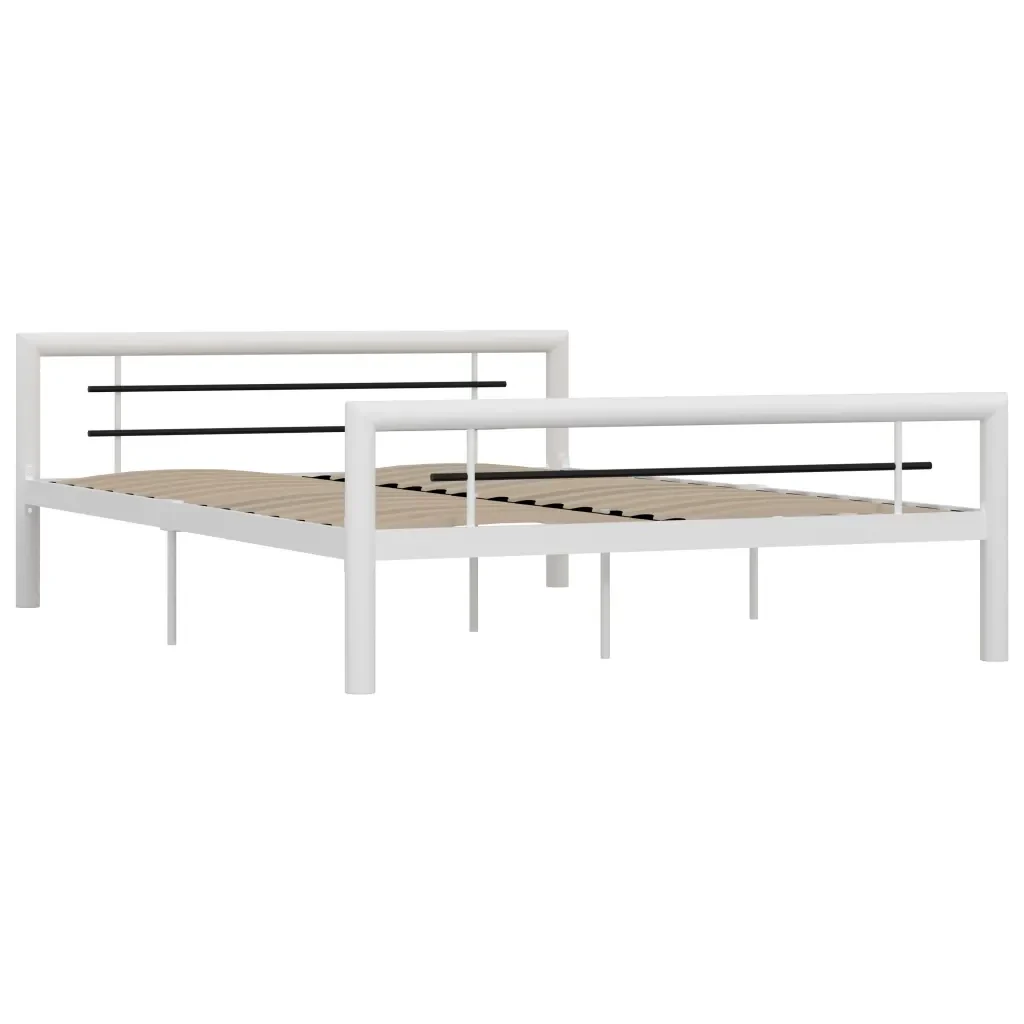 Letto matrimoniale | Letto per adulti | Giroletto Bianco e Nero in Metallo 160x200 cm - Image 2