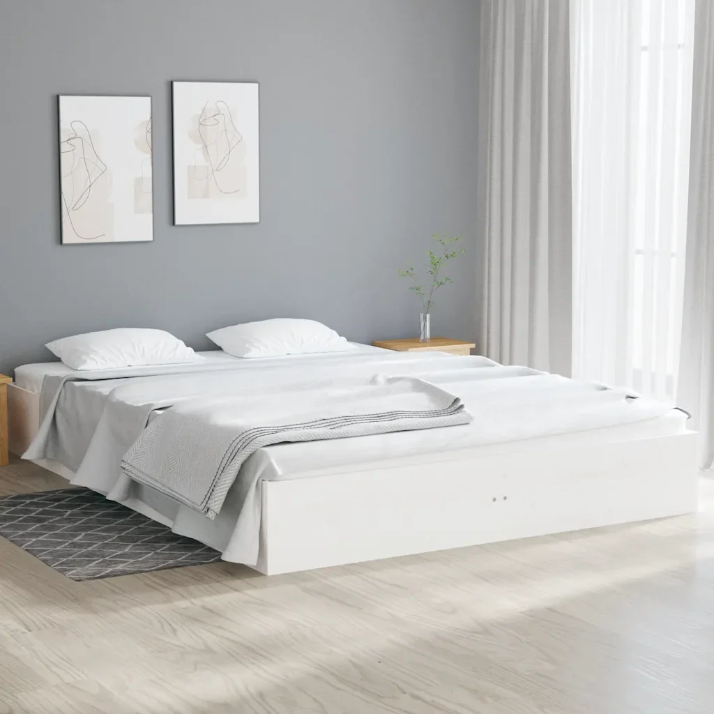 Letto matrimoniale | Letto per adulti | Giroletto Bianco in Legno Massello 120x190 cm Small Double - Image 2