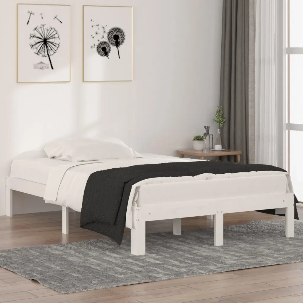Letto matrimoniale | Letto per adulti | Giroletto Bianco in Legno Massello 120x190 cm Small Double - Image 2