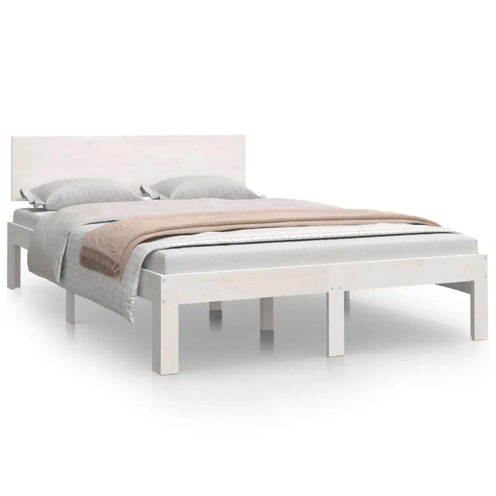 Letto matrimoniale | Letto per adulti | Giroletto Bianco in Legno Massello 120x190 cm Small Double