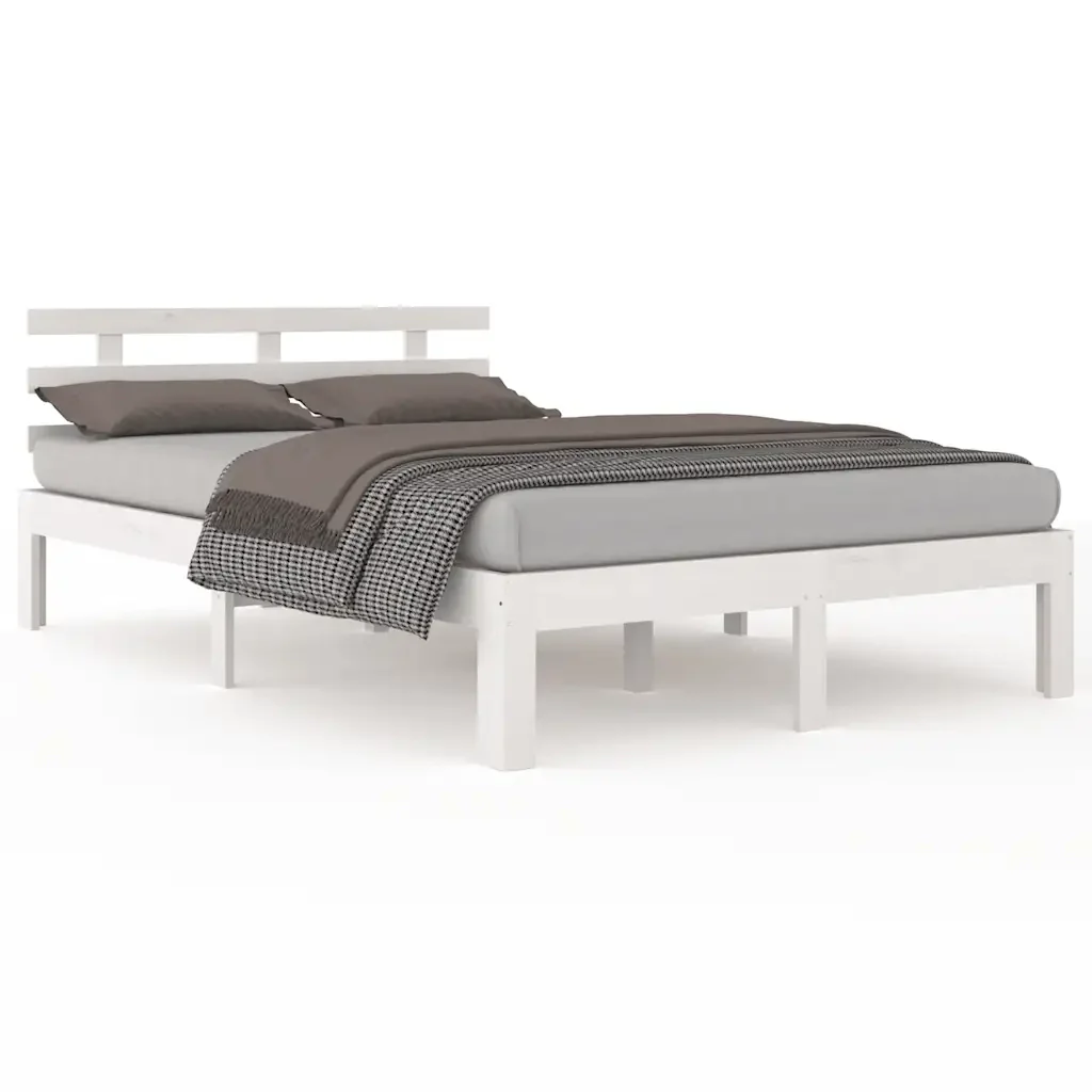 Letto matrimoniale | Letto per adulti | Giroletto Bianco in Legno Massello 120x190 cm Small Double