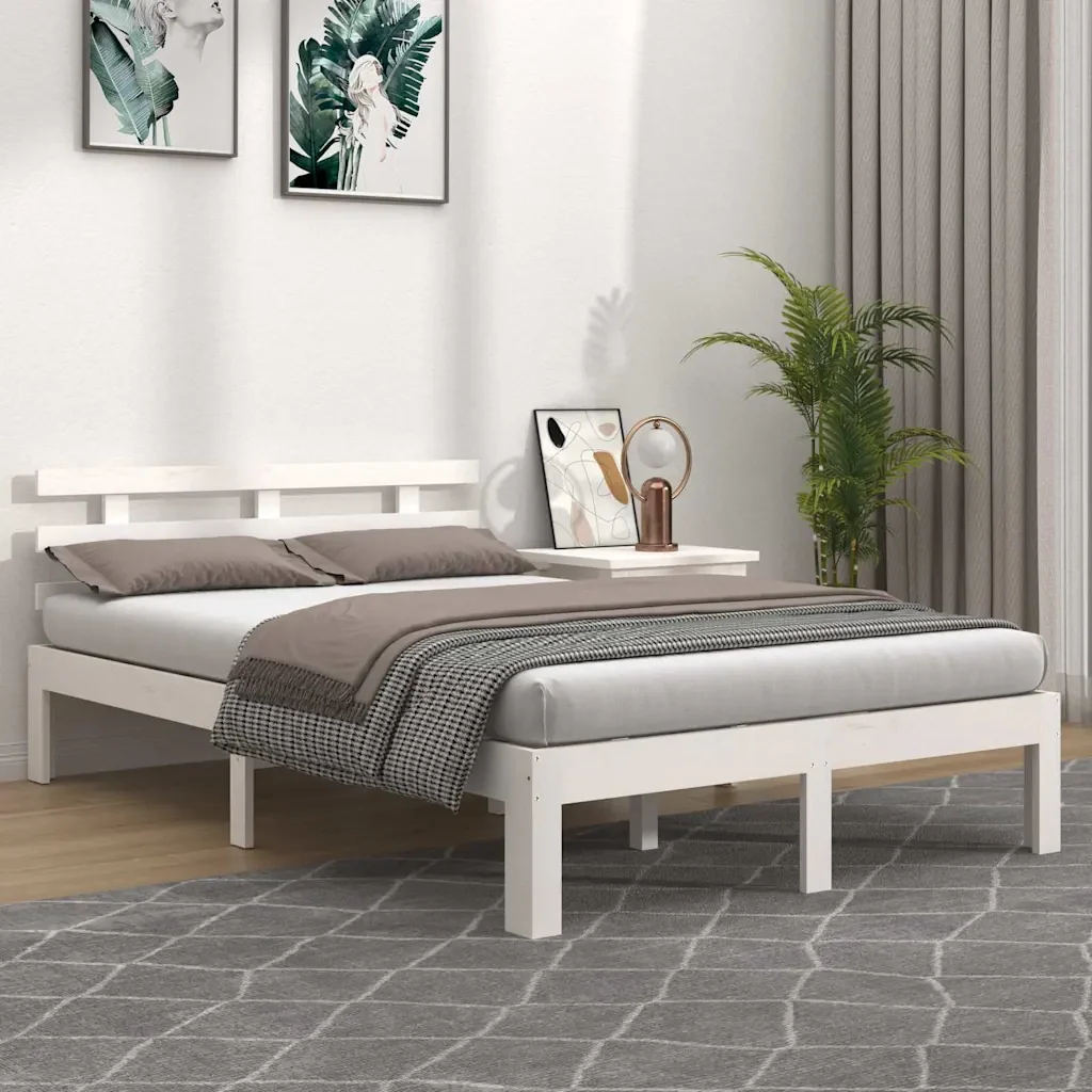 Letto matrimoniale | Letto per adulti | Giroletto Bianco in Legno Massello 120x190 cm Small Double - Image 2