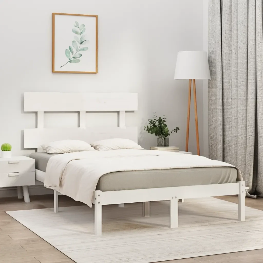 Letto matrimoniale | Letto per adulti | Giroletto Bianco in Legno Massello 120x200 cm - Image 2