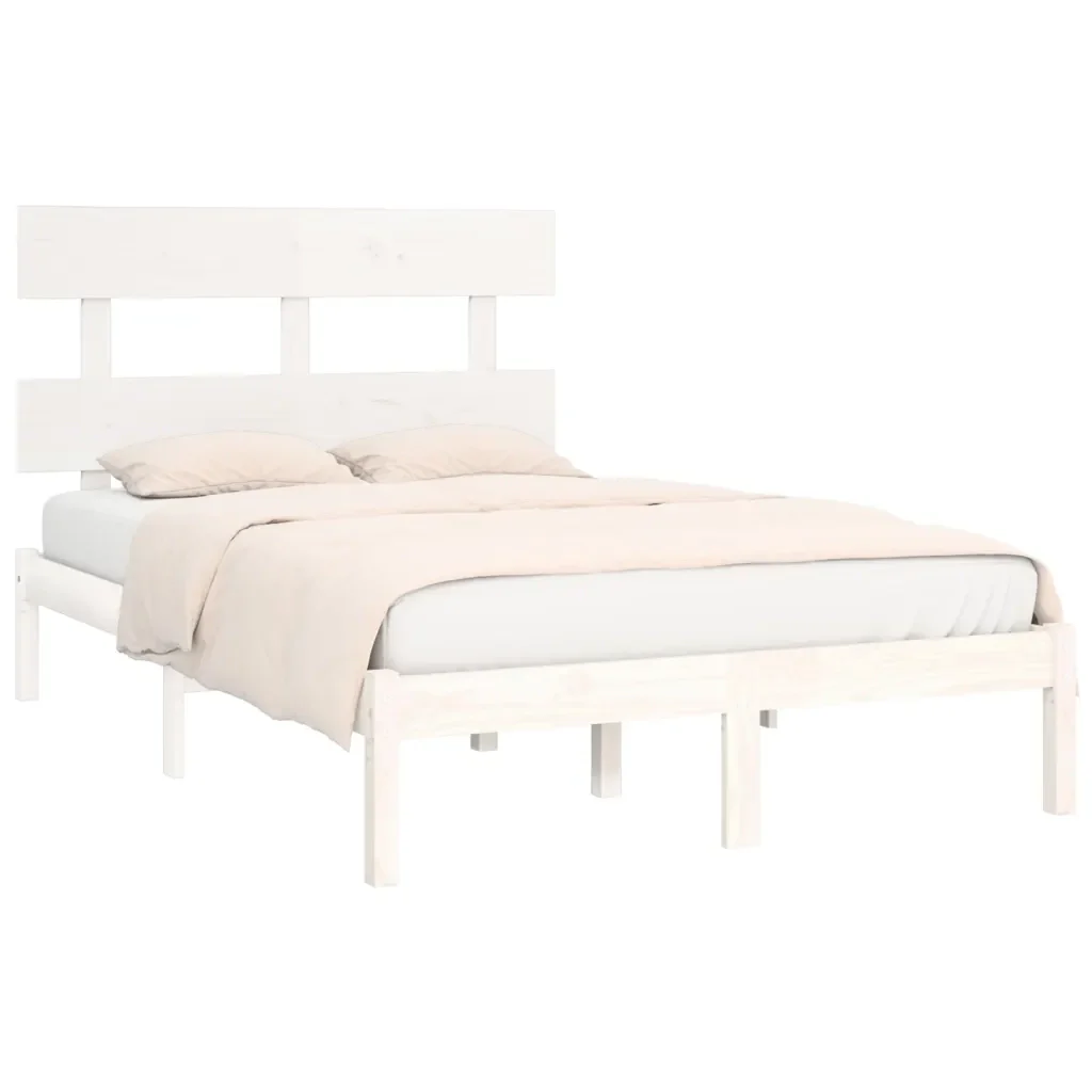 Letto matrimoniale | Letto per adulti | Giroletto Bianco in Legno Massello 120x200 cm - Image 4