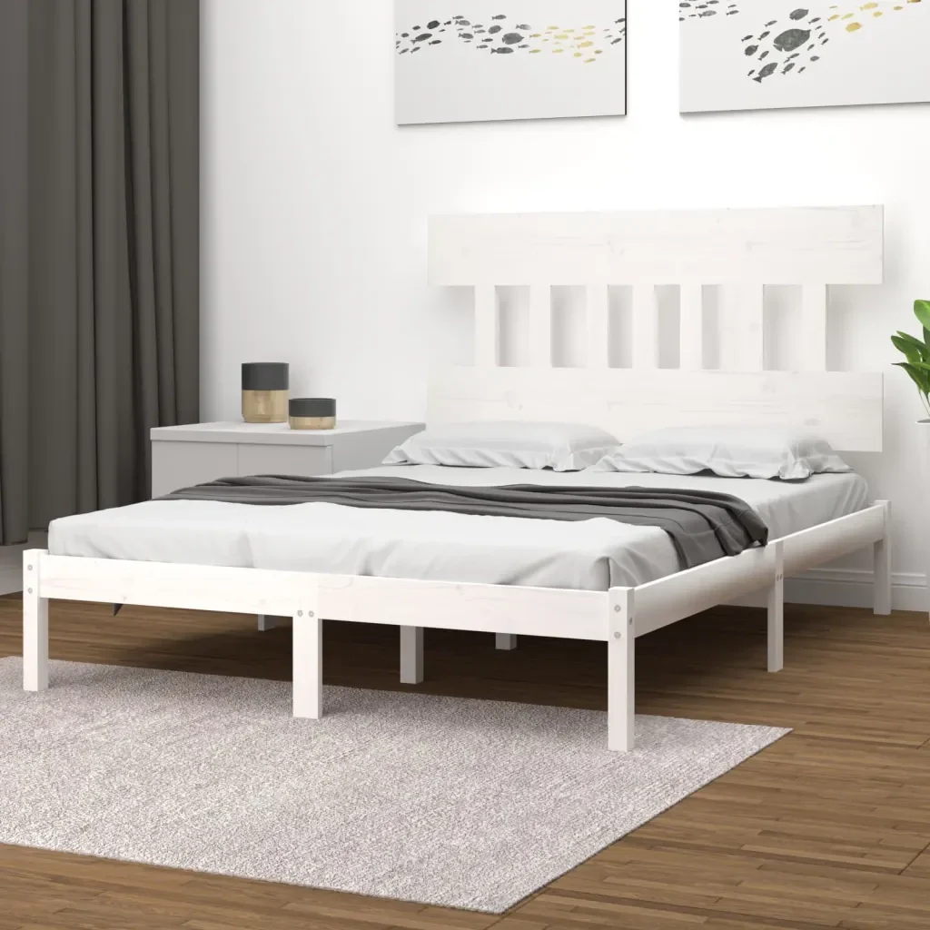Letto matrimoniale | Letto per adulti | Giroletto Bianco in Legno Massello 120x200 cm - Image 2