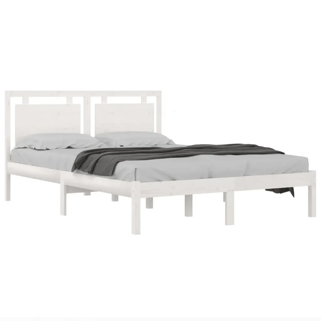 Letto matrimoniale | Letto per adulti | Giroletto Bianco in Legno Massello 120x200 cm - Image 4