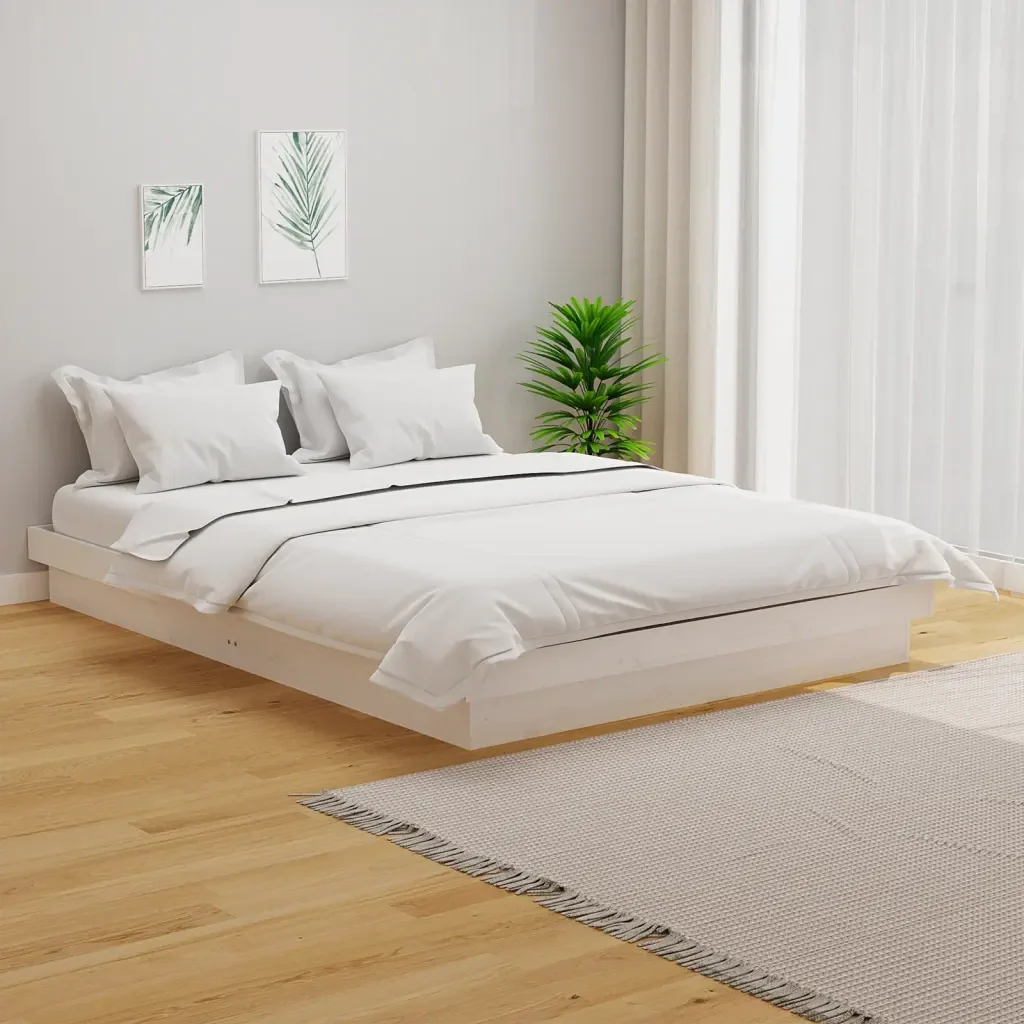 Letto matrimoniale | Letto per adulti | Giroletto Bianco in Legno Massello 120x200 cm - Image 2