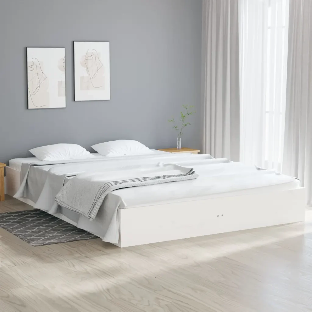 Letto matrimoniale | Letto per adulti | Giroletto Bianco in Legno Massello 120x200 cm - Image 2