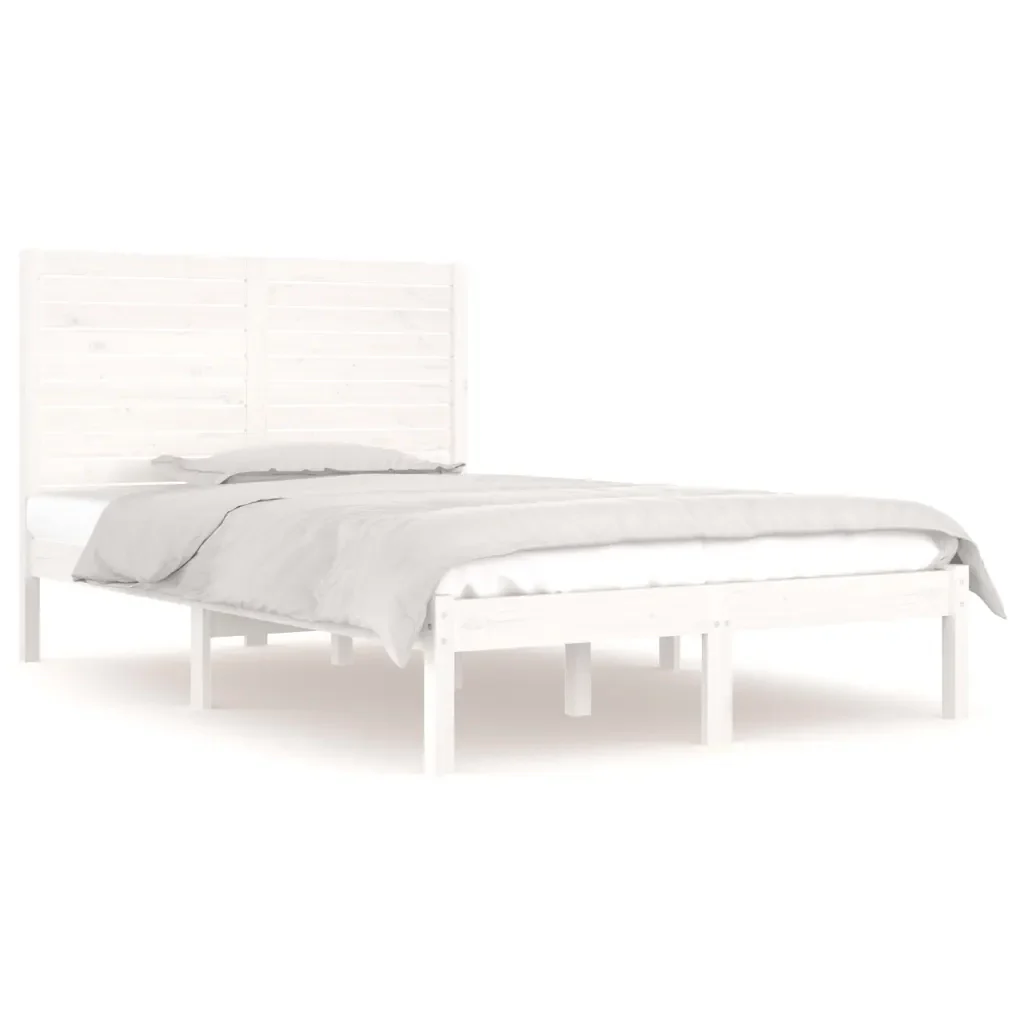 Letto matrimoniale | Letto per adulti | Giroletto Bianco in Legno Massello 135x190 cm Double