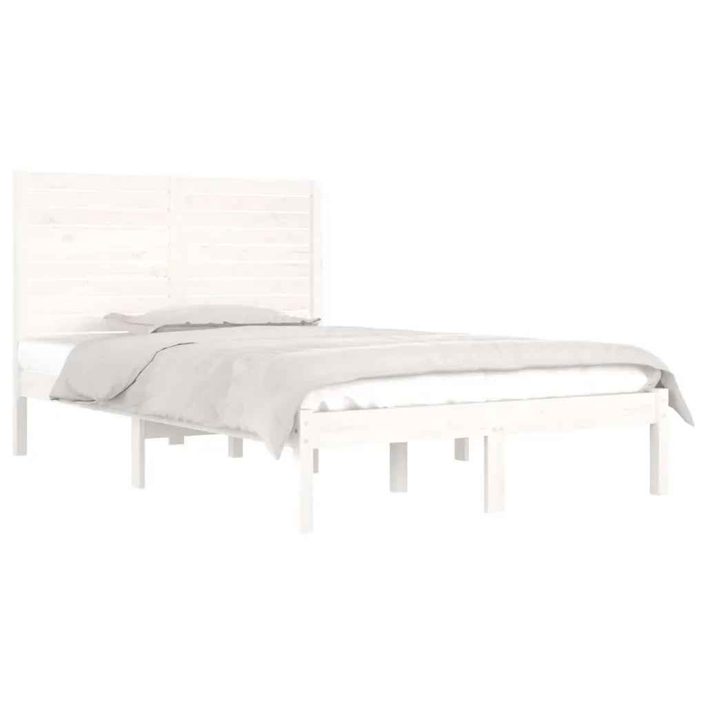 Letto matrimoniale | Letto per adulti | Giroletto Bianco in Legno Massello 135x190 cm Double - Image 3