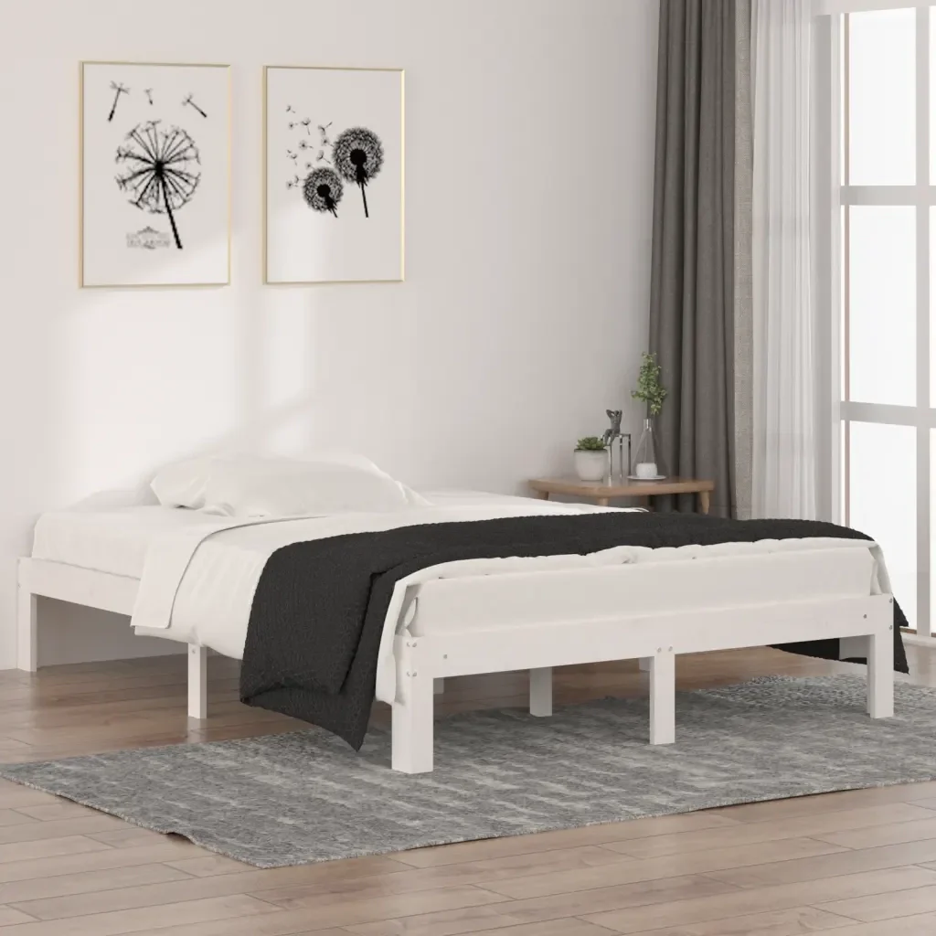 Letto matrimoniale | Letto per adulti | Giroletto Bianco in Legno Massello 135x190 cm Double - Image 2