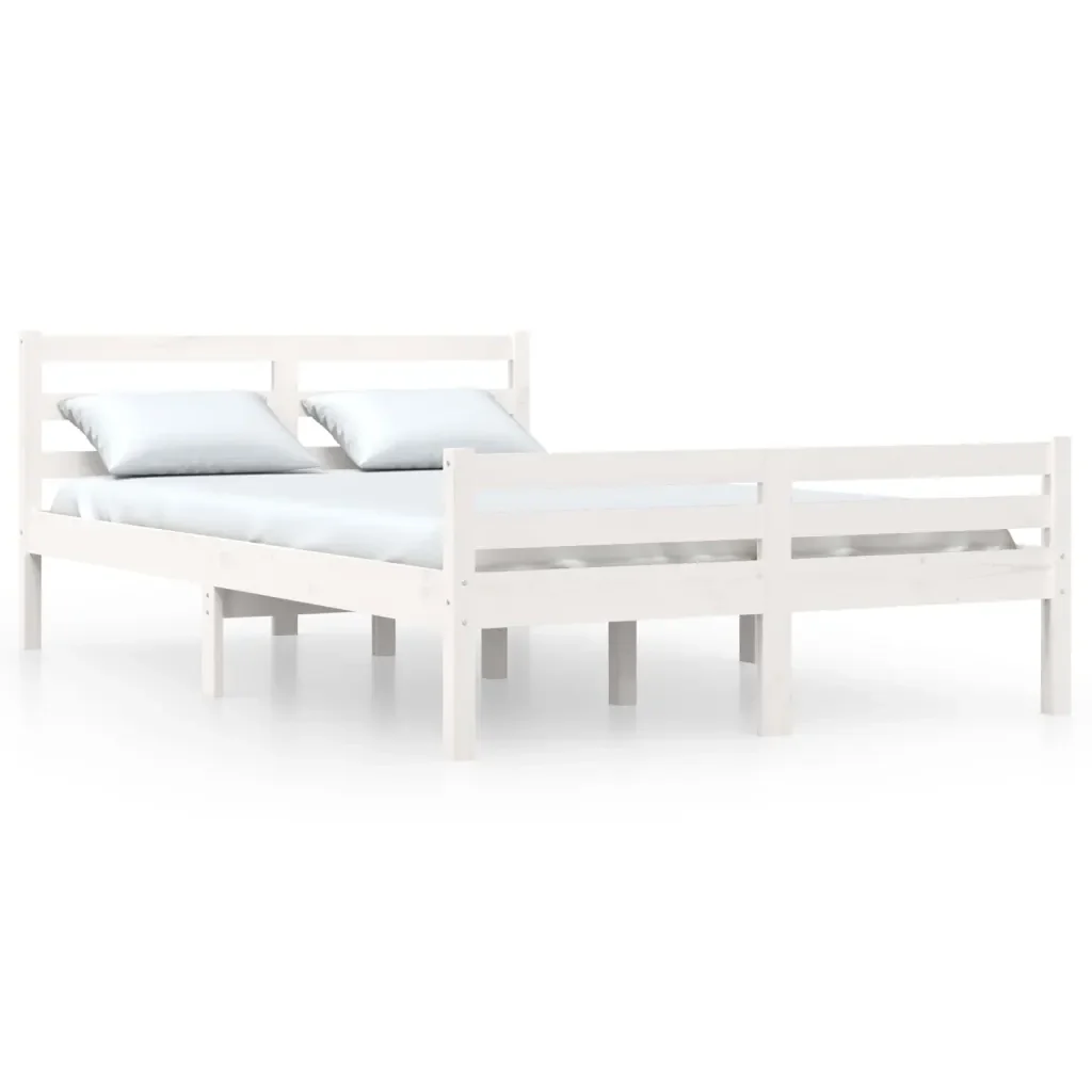Letto matrimoniale | Letto per adulti | Giroletto Bianco in Legno Massello 135x190 cm Double