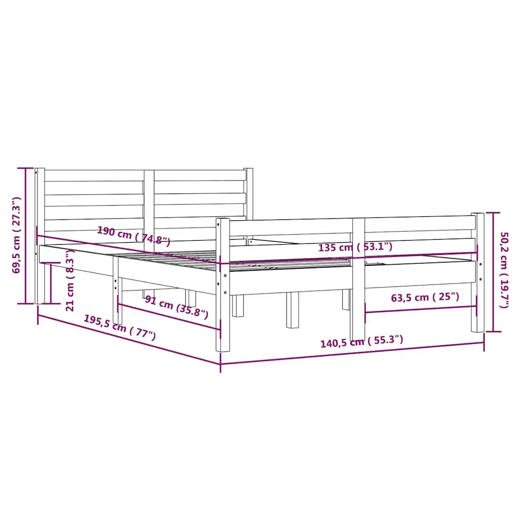 Letto matrimoniale | Letto per adulti | Giroletto Bianco in Legno Massello 135x190 cm Double - Image 10