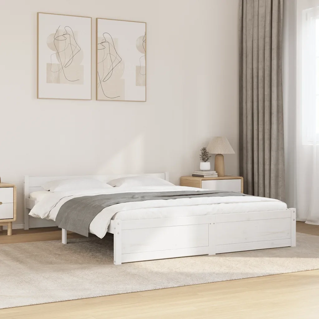 Letto matrimoniale | Letto per adulti | Giroletto Bianco in Legno Massello 135x190 cm Double - Image 2