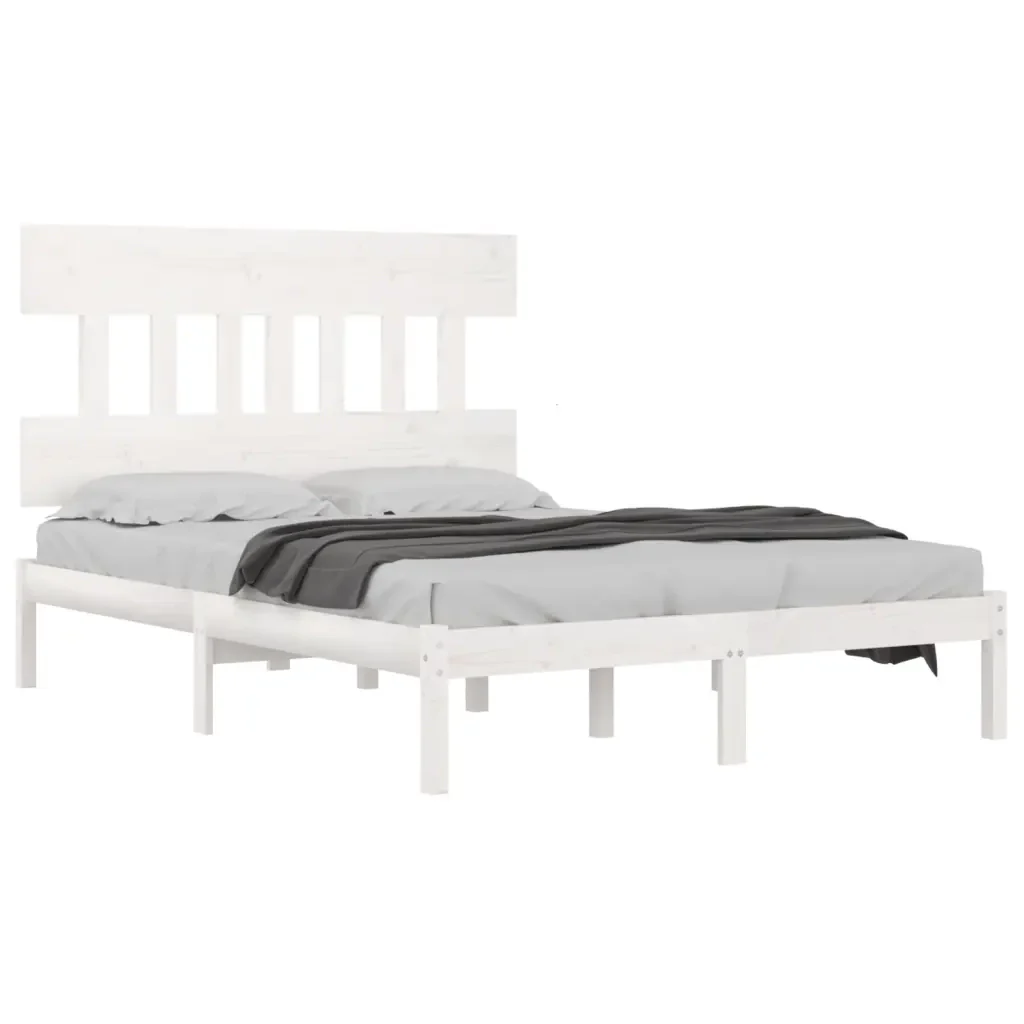 Letto matrimoniale | Letto per adulti | Giroletto Bianco in Legno Massello 140x190 cm - Image 4